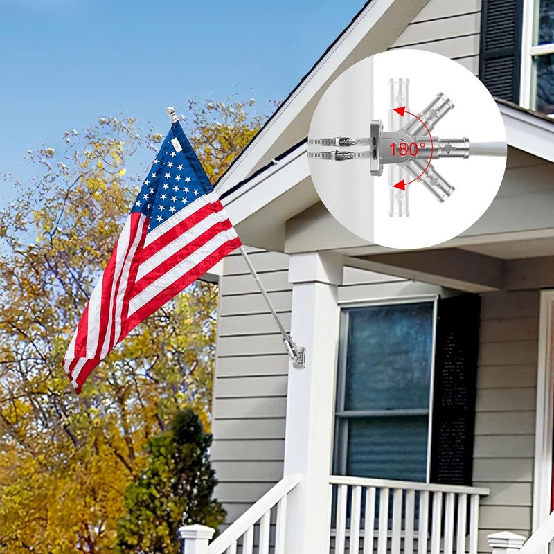 evertoco Heavy Duty T304 Stainless Steel Flag Pole Bracket - 180° Adjustable Flag Pole Holder for House with Two Installation Methods, Flag Holder for 1" Inner Diameter Pole, Wind Resistant &Rust Free - Image 5